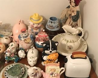 Collection of cookie jars and banks.