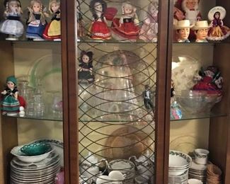 A sampling of the many vintage dolls at this sale; Sango Noel chinaware; vintage F & F plastic Roy Rogers cups.