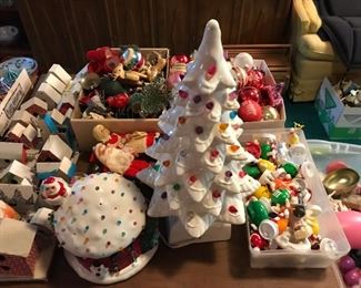 Vintage ceramic Christmas tree. Hundreds, if not more than a thousand, vintage holiday items at this sale.
