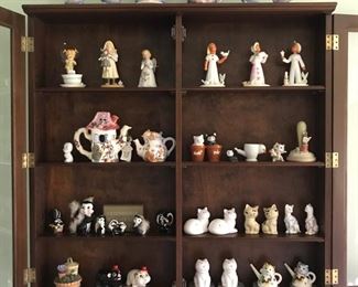 Hundreds of vintage small pottery pieces here, including Lefton "Miss Priss" set (6 pcs.); Enesco skunks, and three Czechoslovakian Royal Dux figurines.