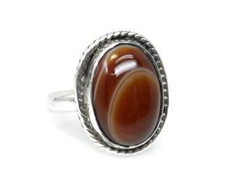 GORGEOUS BANDED SWIRL AGATE STERLING SILVER RING