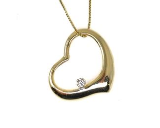 14K GOLD DIAMOND FLOATING HEART PENDANT NECKLACE