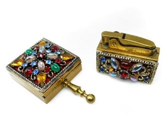 PIGEON RHINESTONE LIGHTER & PERSONAL ASHTRAY