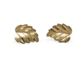 14K GOLD DIAMOND CUT LEAF EARRINGS