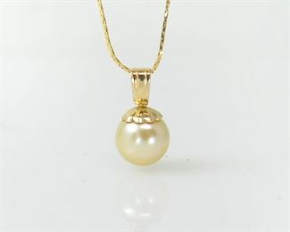 14K YELLOW PEARL SOLITAIRE PENDANT 14K NECKLACE