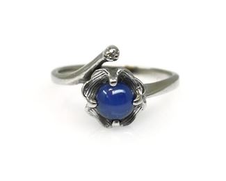 10K WHITE GOLD GENUINE STAR SAPPHIRE DIAMOND RING