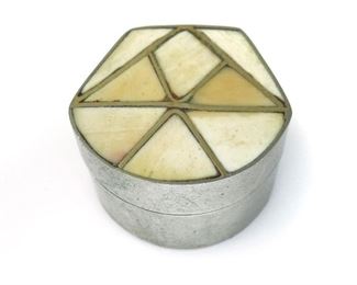 INLAID BONE SILVER SNUFF TRINKET BOX