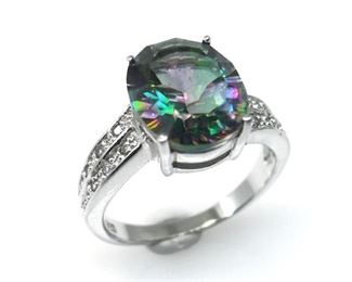 LARGE FACETED MYSTIC TOPEZ STERLING SILVER RING