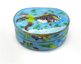 GUILLOCHE PAINTED ENAMEL KOI FISH SNUFF BOX