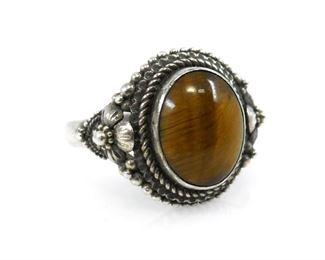 TIGER EYE CABACHON IN A LOVELY STERLING SETTING