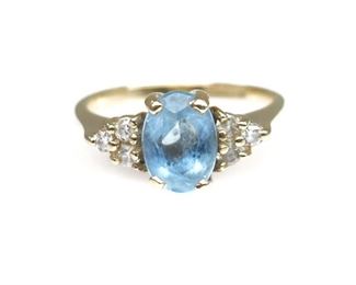 14K GOLD BLUE TOPEZ & DIAMOND RING