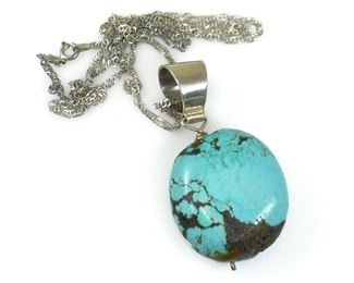 B.E. STERLING TURQUOISE BOULDER PENDANT NECKLACE