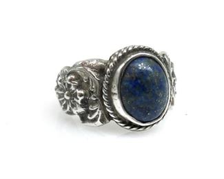 LAPIS LAZULI & STERLING SILVER FLORAL BAND RING
