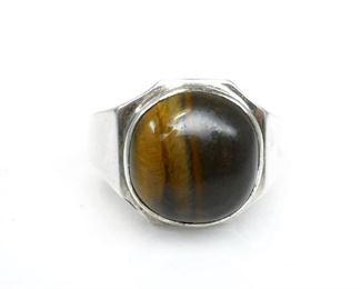 TIGER EYE HEXAGON SETTING STELRING SILVER RING