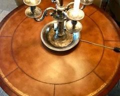 DRUM TABLE AND SPECTACULAR PEWTER LAMP
