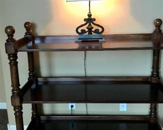 ETTAGERE 20X48X40. BETTER PICTURE WILL BE POSTED AS THIS DOES NOT SHOW THE FINE CRAFTED WOOD FINISHING. ETHAN ALLEN.