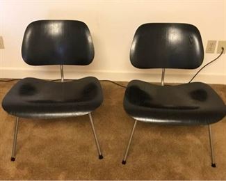 K005 Pair Eames Evans Black Aniline LCM Lounge Chairs