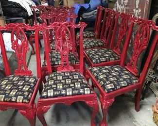 A001 Set of 10 Red Ball and Claw Foot Chairs
