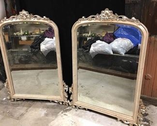 A004 Pair of Silver Painted Ornate Mirrors