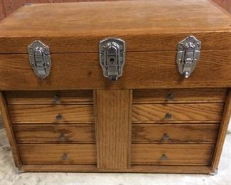 A022 Vintage Locking Wooden Tool Cabinet