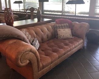 Gorgeous Tufted Leather Sofas - 2 available- with accent pillows.  