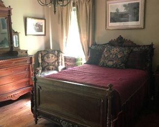 And now the mountain retreat furniture.  Antique mahogany bedroom suite has a full bed, dresser with mirror.   