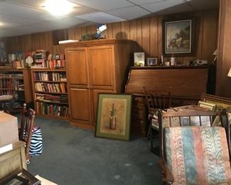 Shelves, Computer Desk, Chairs, Lamps, Wall Art