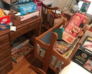 Vintage Toys,  Board Games, Baby Cradle, Desk