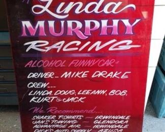 #225: Vintage Sign on Red Plexiglass with Pin Striping Lettering
Measures approximately 36" x 24"