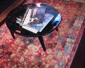 chinoiserie butler's table and notice the gorgeous rug plus many fine coffee table books