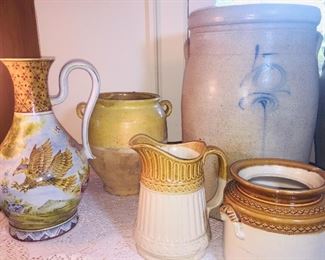 notice the painted Portuguese jug and the French 19th century Confit pot