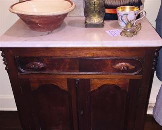 marble top wash stand, early stonewre bowl, shaving mug