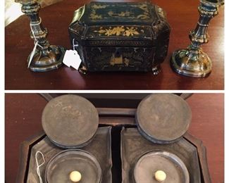 early 19th c papermache & gilt tea caddy