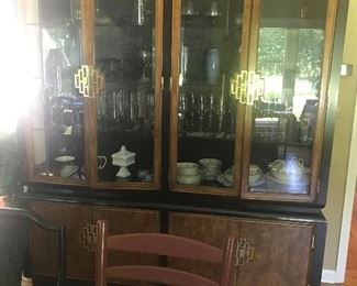 Asian Influenced Thomasville China Cabinet 71"L x 16"D x 83"H Lighting throughout.