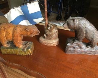 European wood hand carved animal statues. 