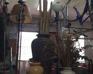 Lamps, decorative accessories, bike, and candle stands
