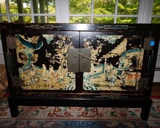 HAND PAINTED AND CRAFTED ELM WOOD CHINESE CABINET