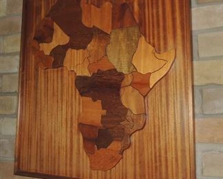 Framed wood carved map of Africa