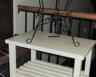 Selection of small and side and occasional tables.  Many iron plant holders and stands