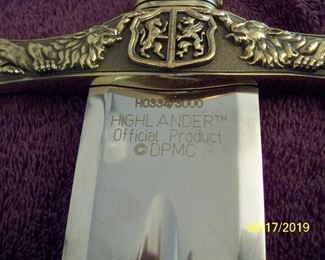"Highlander" Official Production Sword : H0344/3000, it is also signed.