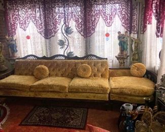 Mid Century Hollywood Regency Gold Velvet Couch