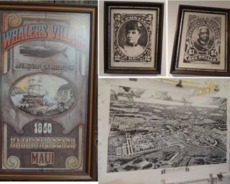 Hawaiian poster, sketched map, Tiliuokalami Postage stamp screen print