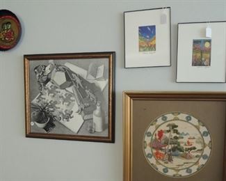 Framed art, original pottery, lithographs, sketches, watercolors, embroidery. Patricia Wyatt prints