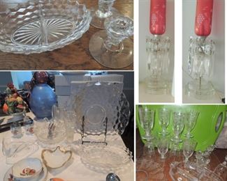 Crystal Fostoria etched and Americana. Cranberry prism lamps