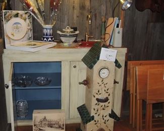 Unique clocks, artificial flowers, crystal, china, pottery, wood tv tables