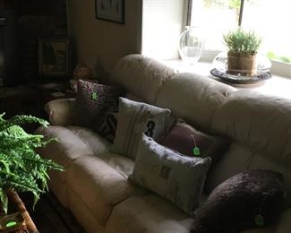 White leather Lazy Boy recliner sofa.