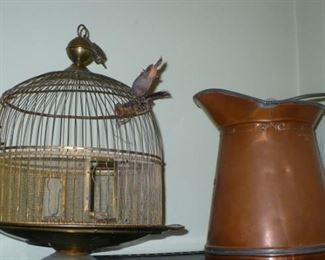 BRASS BIRD CAGE         COPPER PITCHER