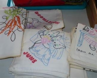 HAND DECORATED FEED BAGS  USED AS DISH TOWELS   FROM THE EARLY 1900'S