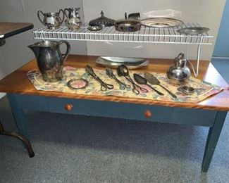 Nichols & Stone USA Made Coffee Table -Green Base with Wood Top & Drawer!