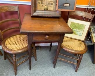 Pair of Victorian Cane Bottom Chairs & Accent Table 22" x 22"!